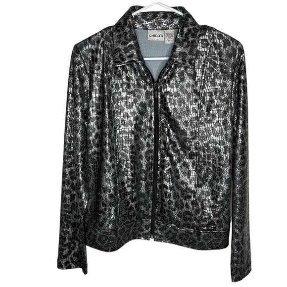 Chico's Metallic Animal Print Full Zip Jacket Size Medium ( 1‎ ) Mob Wife - Picture 1 of 5